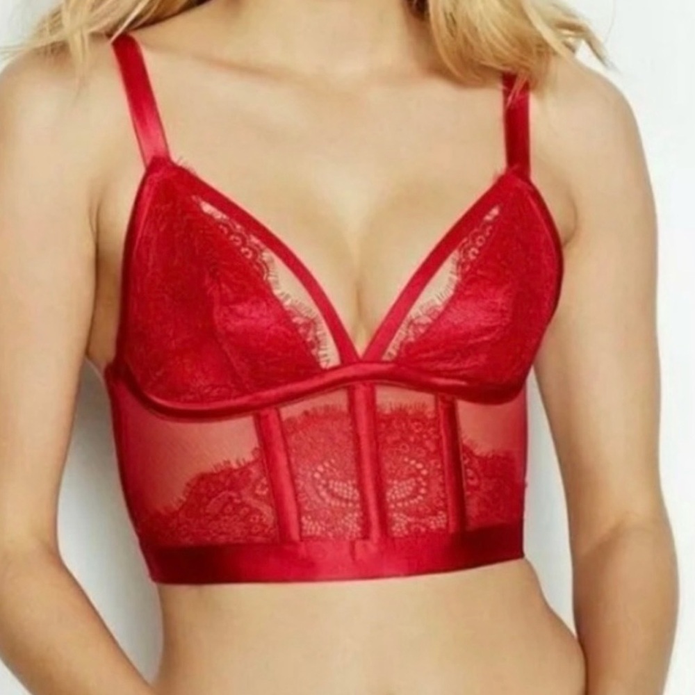 Victoria's Secret Red Lace Longline Bra